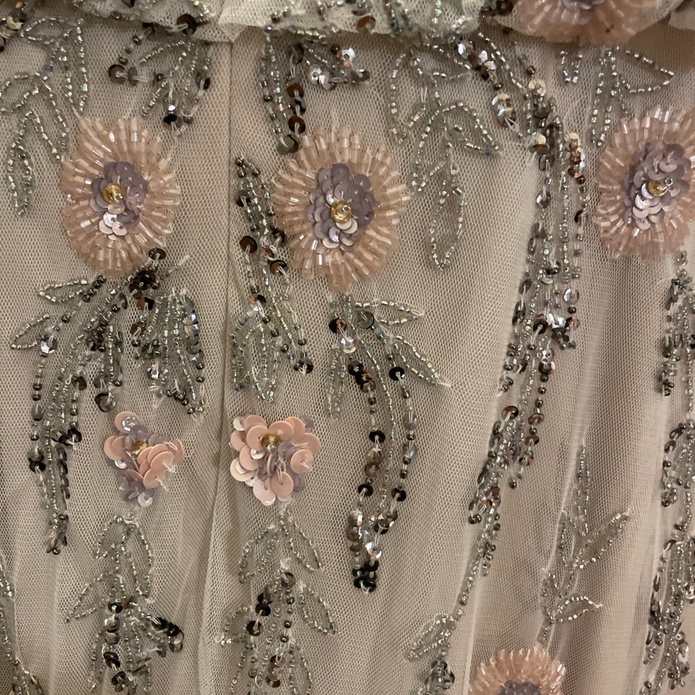 Beautiful beaded floral Adrianna Papell blush champagne beaded gown dress sz 4/6 - Picture 7 of 9